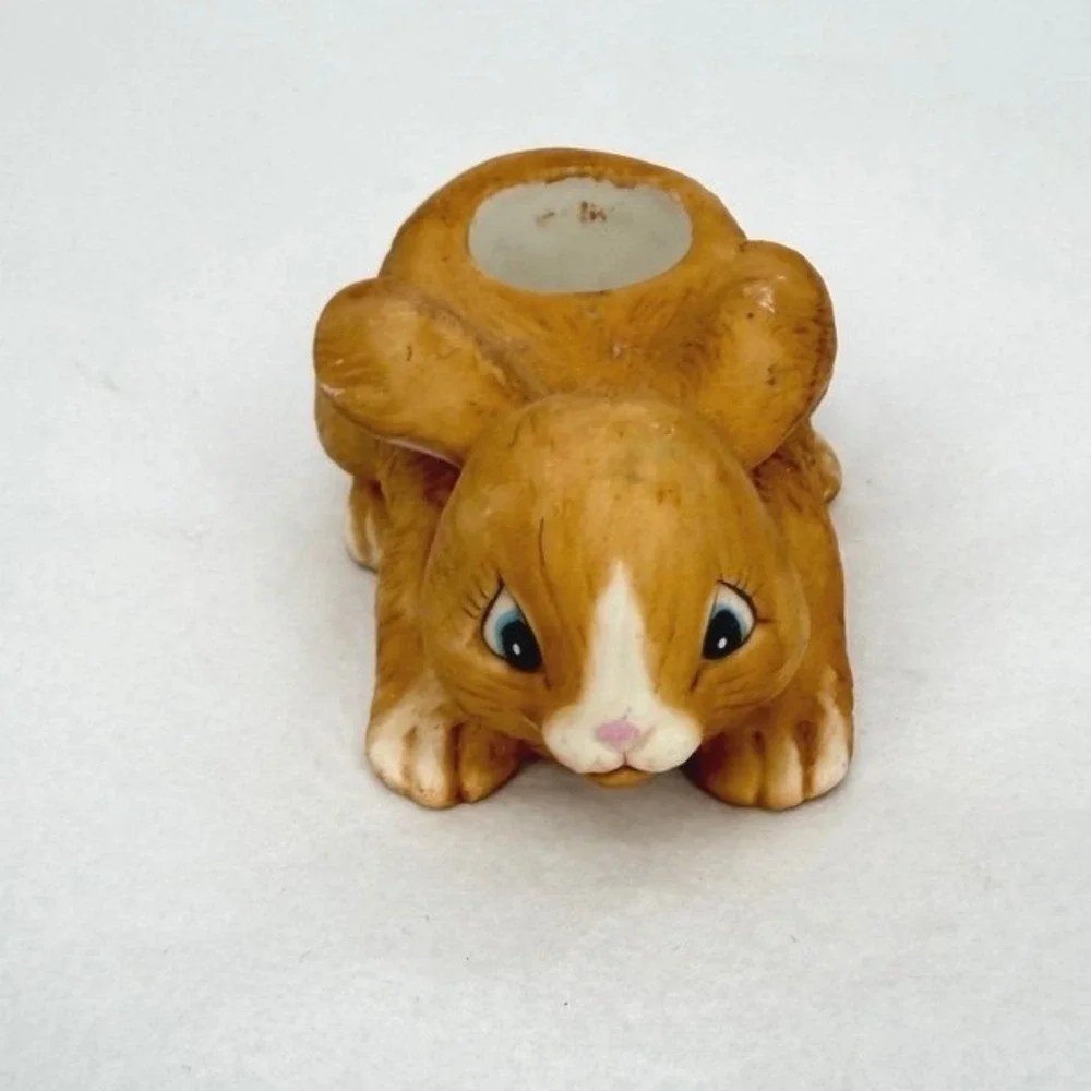 VTG Ceramic Bunny Rabbit Toothpick Holder Brown Figurine Easter Decor Trinket